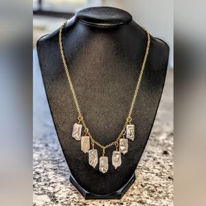 Golden Chain Necklace with Rectangular Pearl Charms